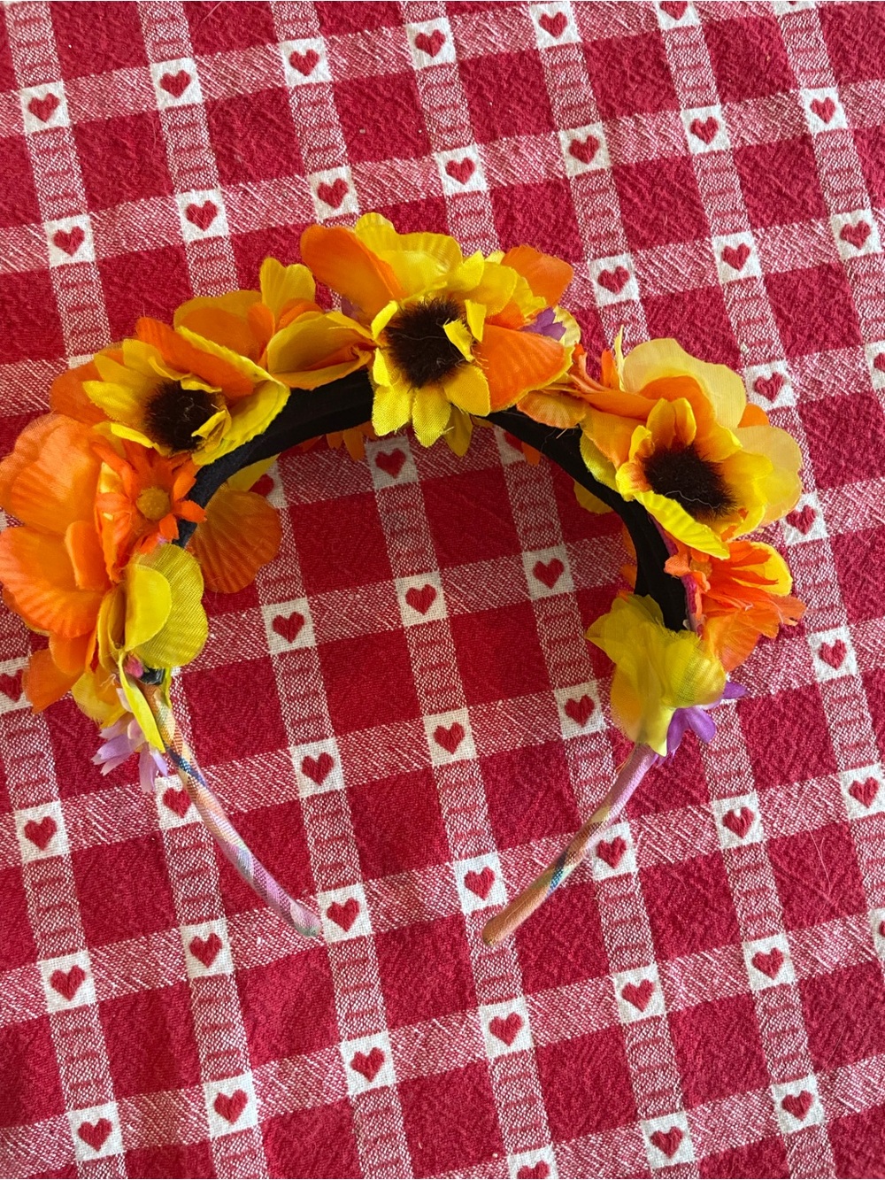 Handmade Sunflower Floral Headband - Yellow & Orange